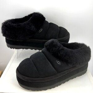 UGG Tazzlita Black Suede Platform Slippers Women Winter Slip On Booties Size 8